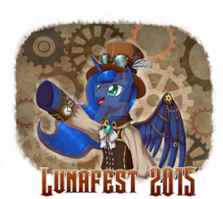 Size: 1024x914 | Tagged: safe, artist:evomanaphy, princess luna, alicorn, pony, clothes, hat, solo, steampunk, watermark