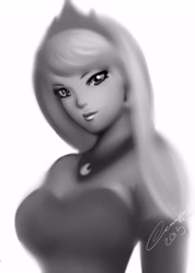 Size: 4112x5775 | Tagged: safe, artist:oudjiel, princess luna, human, absurd resolution, eye contact, humanized, monochrome, solo