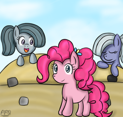 Size: 900x853 | Tagged: safe, artist:freefraq, limestone pie, marble pie, pinkie pie, earth pony, pony, pie sisters, ponytail