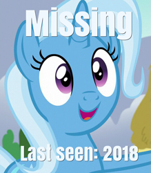 Size: 627x715 | Tagged: safe, derpibooru import, edit, edited screencap, screencap, trixie, pony, unicorn, 2018, caption, cute, diatrixes, female, happy, image macro, mare, missing, text, text edit