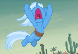 Size: 426x298 | Tagged: safe, derpibooru import, screencap, trixie, pony, unicorn, road to friendship, female, from above, mare, open mouth, underhoof, volumetric mouth