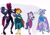 Size: 1280x905 | Tagged: safe, artist:ursa, derpibooru import, starlight glimmer, sunburst, tempest shadow, trixie, anthro, unguligrade anthro, unicorn, armor, axe, battle axe, book, clothes, colored hooves, cup, empathy cocoa, i mean i see, size chart, size comparison, size difference, trixie's wagon, weapon