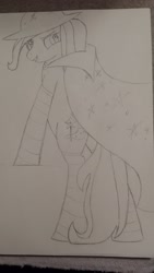 Size: 2322x4128 | Tagged: safe, artist:exsnaggerwes, derpibooru import, trixie, pony, unicorn, clothes, female, mare, monochrome, photo, socks, solo, traditional art