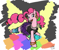 Size: 1409x1200 | Tagged: safe, artist:kudalyn, pinkie pie, earth pony, pony, 80s, clothes, dancing, fashion, leg warmers, outfit, party, solo