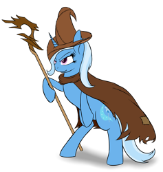 Size: 1280x1352 | Tagged: safe, artist:phoenixswift, derpibooru import, trixie, pony, unicorn, female, mare, simple background, solo, staff, transparent background