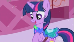 Size: 705x401 | Tagged: safe, derpibooru import, screencap, twilight sparkle, unicorn twilight, unicorn, the ticket master, saddle, solo