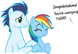 Size: 8241x5773 | Tagged: safe, artist:kumkrum, artist:rainbowplasma, rainbow dash, soarin', pegasus, pony, absurd resolution, female, male, preggo dash, pregnant, shipping, soarindash, straight