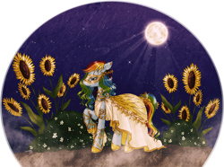 Size: 1000x743 | Tagged: safe, artist:tinuleaf, rainbow dash, pegasus, pony, clothes, dress, flower, moon, night, solo