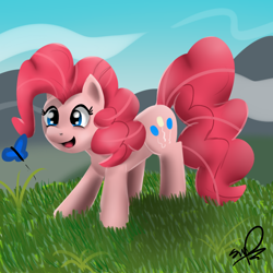 Size: 1000x1000 | Tagged: safe, artist:sirpayne, pinkie pie, earth pony, pony, detailed background, female, mare, solo