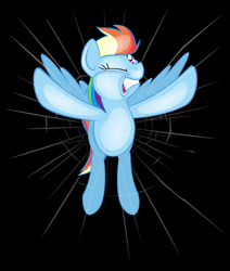 Size: 688x813 | Tagged: safe, artist:julianwilbury, rainbow dash, pegasus, pony, blue coat, blue wings, female, fourth wall, mare, multicolored mane, simple background, smiling, solo