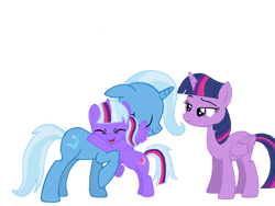 Size: 1024x768 | Tagged: safe, artist:turnaboutart, derpibooru import, trixie, twilight sparkle, twilight sparkle (alicorn), oc, oc:sparkle magic, alicorn, alicorn oc, base used, cutie mark, female, hug, lesbian, magical lesbian spawn, offspring, parent:trixie, parent:twilight sparkle, parents:twixie, shipping, twixie