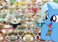 Size: 900x651 | Tagged: safe, artist:dashiesparkle, derpibooru import, trixie, pony, unicorn, excited, female, happy, irl, mare, open mouth, photo, solo, teacup, that pony sure does love teacups