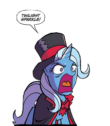 Size: 564x645 | Tagged: safe, derpibooru import, idw, trixie, pony, unicorn, nightmare knights, spoiler:comic, spoiler:comicnightmareknights03, cropped, female, mare, open mouth, simple background, transparent background, yelling