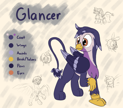 Size: 2633x2332 | Tagged: safe, artist:litrojia, derpibooru import, oc, oc only, oc:glancer, griffon, griffon oc, male, raised leg, reference sheet, sketch, solo