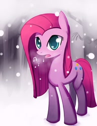 Size: 850x1100 | Tagged: safe, artist:negativefox, pinkie pie, earth pony, pony, pinkamena diane pie, singing, snow, snowfall, solo, winter