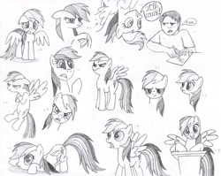 Size: 2127x1691 | Tagged: safe, artist:nimaru, rainbow dash, human, pegasus, pony, female, mare, simple background, sketch, white background