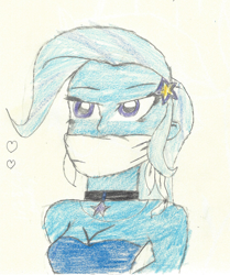 Size: 1458x1741 | Tagged: safe, artist:bluesplendont, derpibooru import, trixie, equestria girls, bondage, cloth gag, gag, solo, traditional art