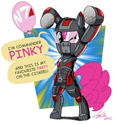 Size: 896x960 | Tagged: safe, artist:crikeydave, pinkie pie, earth pony, pony, armor, crossover, mass effect, n7, n7 armor, parody