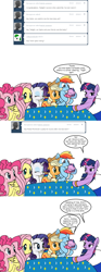 Size: 800x2156 | Tagged: safe, artist:dekomaru, derpibooru import, applejack, fluttershy, pinkie pie, rainbow dash, rarity, twilight sparkle, oc, oc:aurora, earth pony, pegasus, pony, unicorn, baby, baby pony, comic, magical lesbian spawn, mane six, newborn, offspring, parent:trixie, parent:twilight sparkle, parents:twixie, simple background, tumblr, tumblr:ask twixie, white background