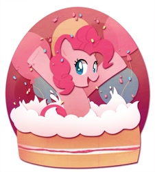 Size: 624x689 | Tagged: safe, artist:tsurime, pinkie pie, earth pony, pony, cake, pop out cake, solo, surprise cake