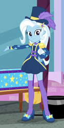Size: 496x995 | Tagged: safe, derpibooru import, screencap, trixie, better together, equestria girls, street magic with trixie, adorasexy, barrette, beautiful, beautisexy, box, clothes, cropped, cute, diatrixes, dressing, epaulettes, female, hairclip, hairpin, hat, high heels, jacket, legs, looking at you, magic trick, magician outfit, raised eyebrow, sexy, shoes, short dress, smiling, socks, solo, standing, stockings, thigh highs, top hat, zettai ryouiki