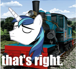 Size: 802x728 | Tagged: safe, edit, shining armor, pony, unicorn, andrew francis, crossover, meme, that's right, thomas the tank engine, voice actor joke