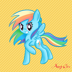 Size: 510x510 | Tagged: safe, artist:anggrc, rainbow dash, pegasus, pony, blue coat, blue wings, female, grin, mare, multicolored mane, simple background, smiling, solo