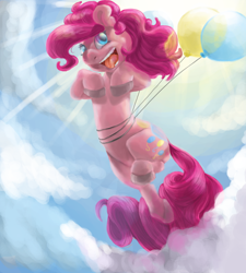 Size: 900x1000 | Tagged: safe, artist:wolberdan, pinkie pie, earth pony, pony, balloon, female, mare, pink coat, pink mane, then watch her balloons lift her up to the sky