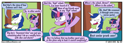 Size: 950x330 | Tagged: safe, artist:gx, shining armor, twilight sparkle, equestria girls, comic, high school, horsepower