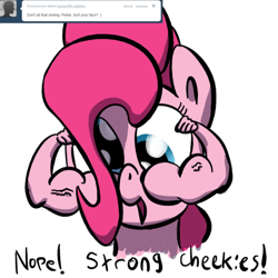 Size: 500x500 | Tagged: safe, artist:full stop, pinkie pie, earth pony, pony, arms, ponyville replies, smiling