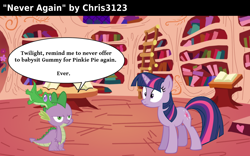 Size: 1056x661 | Tagged: safe, artist:chris3123, derpibooru import, gummy, spike, twilight sparkle, dragon, comic