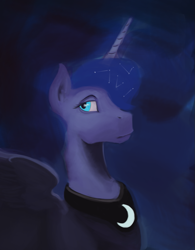 Size: 625x800 | Tagged: safe, artist:jykinturah, princess luna, alicorn, pony, bust, female, mare, solo