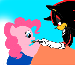 Size: 800x694 | Tagged: safe, artist:kaiamurosesei, pinkie pie, earth pony, pony, crossover, crossover shipping, female, interspecies, love, male, shadow, shadow the hedgehog, shadpie, shipping, sonic the hedgehog (series), straight