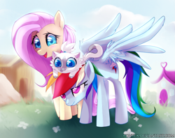 Size: 1689x1335 | Tagged: safe, artist:si1vr, fluttershy, rainbow dash, cat, pegasus, pony, female, mare, wings