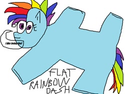 Size: 992x749 | Tagged: safe, derpibooru import, rainbow dash, pegasus, pony, 1000 hours in ms paint, flattened, ms paint, op is a cuck, shitposting, solo, speech bubble