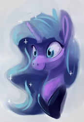 Size: 1800x2604 | Tagged: safe, artist:lilfunkman, princess luna, alicorn, pony, bust, female, gray background, mare, simple background, smiling, solo