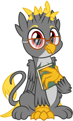 Size: 3000x4980 | Tagged: safe, artist:pirill, derpibooru import, oc, oc only, oc:leonard jubinatt, griffon, 2020 community collab, book, derpibooru community collaboration, glasses, griffon oc, looking at you, male, show accurate, simple background, sitting, solo, transparent background, vector