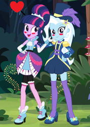 Size: 604x850 | Tagged: safe, artist:mixiepie, artist:themexicanpunisher, derpibooru import, edit, trixie, twilight sparkle, better together, equestria girls, friendship through the ages, rainbow rocks, street magic with trixie, clothes, female, lesbian, piano dress, shipping, twixie