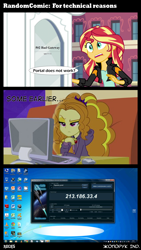 Size: 1288x2288 | Tagged: safe, editor:koghs, sunset shimmer, equestria girls, badass ind., comic, computer, ddos, error, meme, portal, screencap comic, shitposting, windows, windows 7