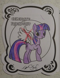 Size: 2184x2796 | Tagged: safe, derpibooru exclusive, twilight sparkle, twilight sparkle (alicorn), alicorn, pony, alicorn drama, autograph, babscon, babscon 2017, coloring book, drama, irl, photo, shitposting, solo, tara strong