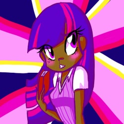 Size: 300x300 | Tagged: safe, artist:jentiful, derpibooru import, twilight sparkle, book, clothes, dark skin, humanized, solo, vest