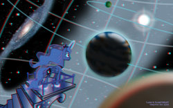 Size: 1440x900 | Tagged: safe, artist:tim-kangaroo, princess luna, alicorn, pony, 3d, anaglyph 3d, planetarium, solo