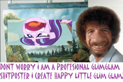 Size: 600x400 | Tagged: safe, derpibooru exclusive, starlight glimmer, pony, unicorn, bob ross, caption, expand dong, exploitable meme, glim glam, glimglam, glimmerposting, image macro, meme, ms paint, pixlr, shitposting