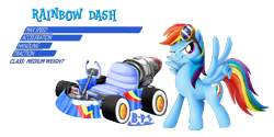 Size: 2362x1181 | Tagged: safe, artist:blue-paint-sea, rainbow dash, pegasus, pony, kart stats, mario kart, parody, ponykart