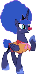 Size: 1829x3735 | Tagged: safe, artist:megarainbowdash2000, princess luna, alicorn, pony, the cutie re-mark, afro, alternate timeline, chaotic timeline, clothes, clown, clown luna, clown nose, cute, grin, lunabetes, simple background, smiling, solo, squee, transparent background, vector
