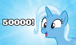 Size: 456x272 | Tagged: safe, derpibooru import, edit, trixie, unicorn, 50000, adorable face, cute, derpibooru, diatrixes, excited, get, happy, meta, milestone, solo