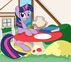 Size: 3103x2717 | Tagged: safe, artist:danmakuman, derpibooru import, twilight sparkle, pony, cute, high res, magic, sandwich, solo, telekinesis, twiabetes