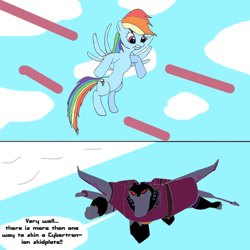 Size: 894x894 | Tagged: safe, rainbow dash, pegasus, pony, clash of hasbro's titans, fight, starscream, starscream vs rainbow dash, transformers