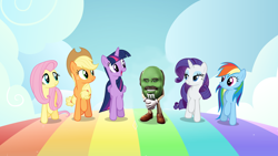 Size: 3600x2025 | Tagged: safe, artist:reichmaster, derpibooru import, edit, edited screencap, screencap, applejack, fluttershy, pinkie pie, rainbow dash, rarity, twilight sparkle, twilight sparkle (alicorn), alicorn, earth pony, pegasus, pony, unicorn, best friends until the end of time, dr. phil, dr. phil m&m, mane six, shitposting