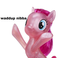 Size: 842x804 | Tagged: safe, derpibooru import, pinkie pie, seapony (g4), bipedal, meme, nibba, not salmon, ponk, seaponified, seapony pinkie pie, shitposting, simple background, smiling, solo, species swap, text, thanks, underhoof, wat, white background